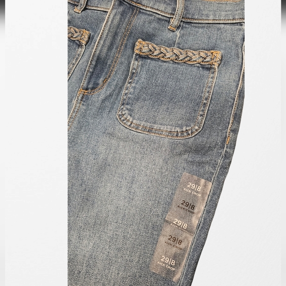 Braided High Rise Kick Crop Jeans in Classic Mid Wash - Picture 8 of 8